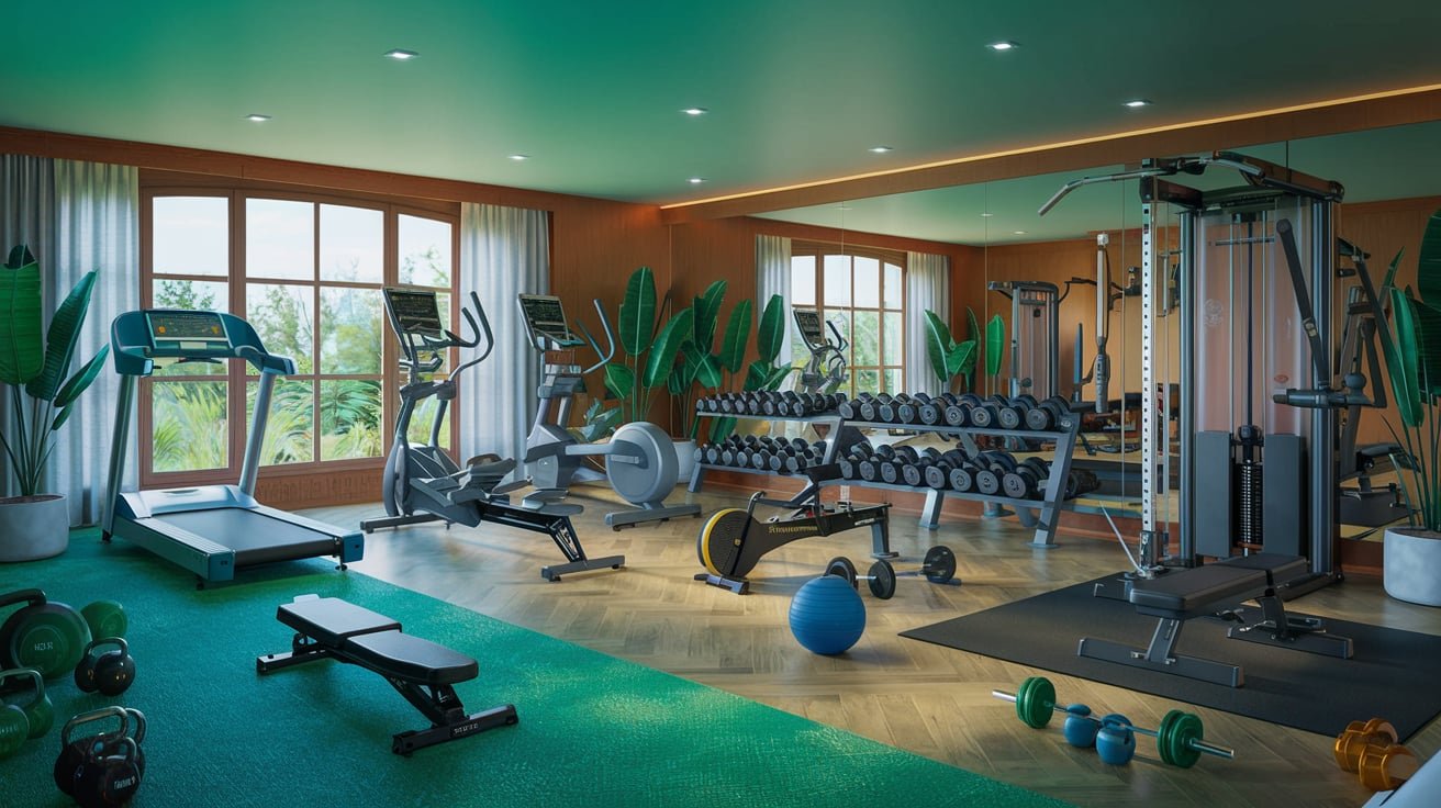 a well organized home gym with an assortment of home gym equipment